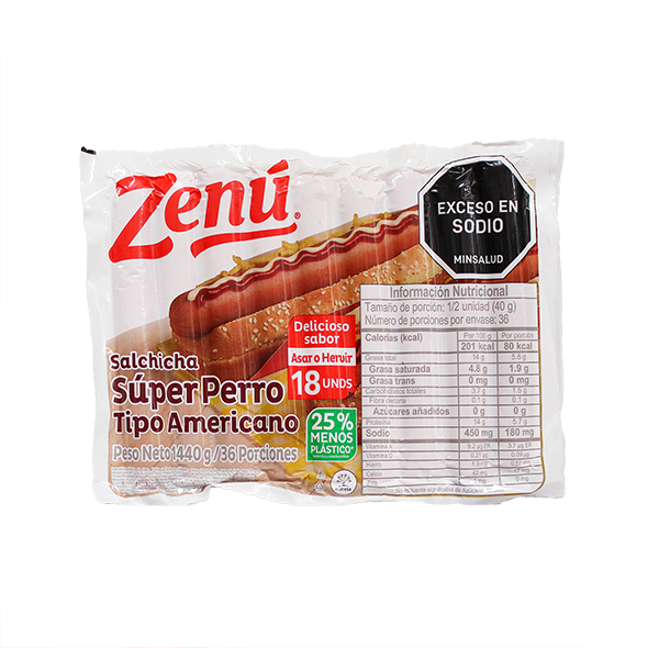 Embutido salchicha super perro tipo americano Zenu